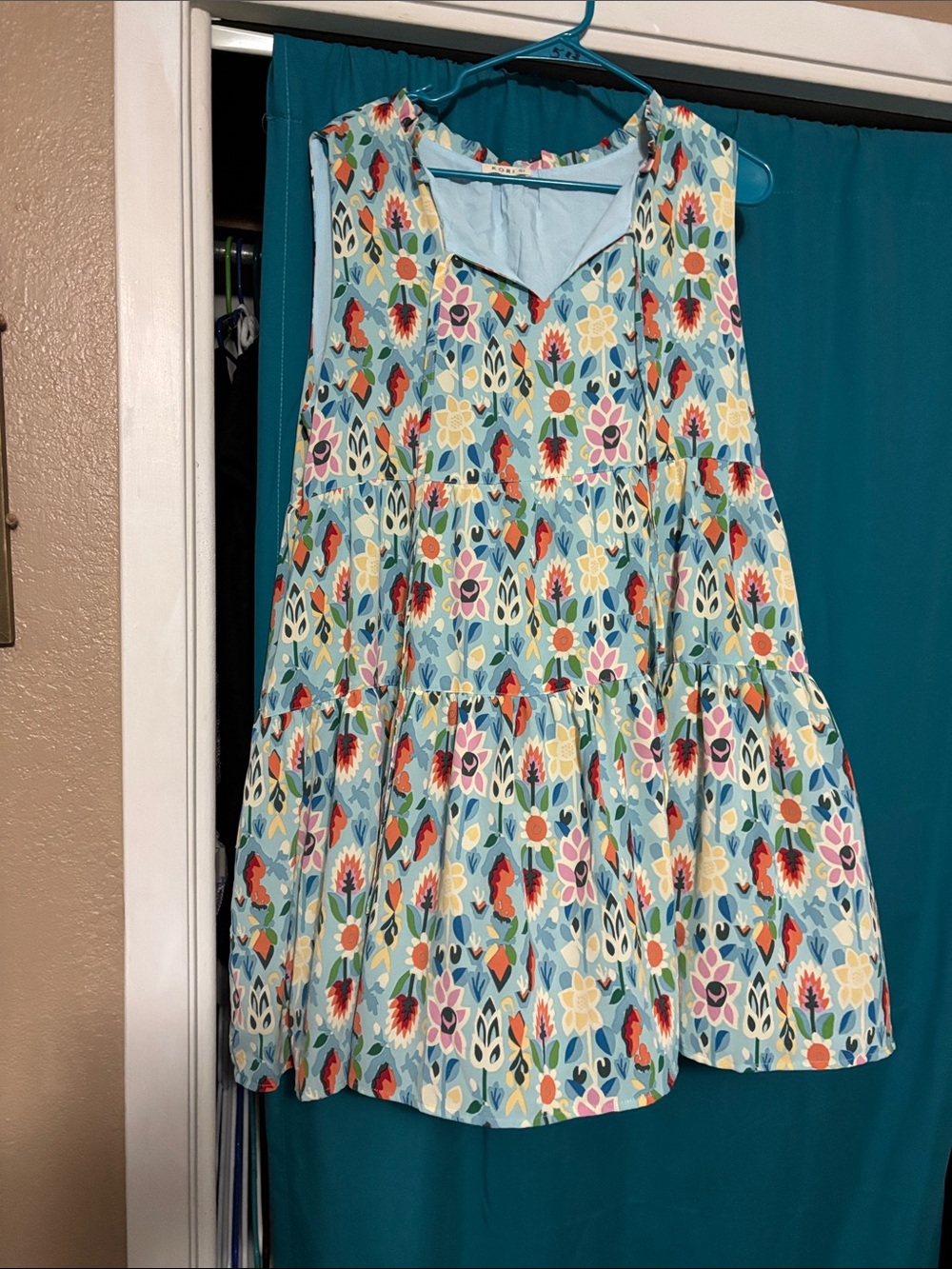 Kori Light Blue Floral Tiered Casual Dress